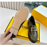 Purchase Fendi Baguette Flat Loafers in Shiny Calfskin Leather FE121603 Green 2026