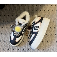 Good Looking Fendi Match Low Top Platform Shoes in White Leather & Shearling with Charm Black 5122910 2026