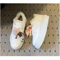Good Quality Fendi Match Low Top Platform Shoes in White Leather & Shearling with Charm White 5122911 2026