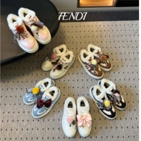 Grade Quality Fendi Match Low Top Platform Shoes in White Leather & Shearling with Charm Brown 5122912 2026