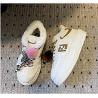 Best Grade Fendi Match Low Top Platform Shoes in White Leather & Shearling with Charm White/Brown 5122913 2026