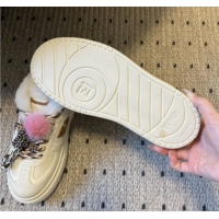 Best Grade Fendi Match Low Top Platform Shoes in White Leather & Shearling with Charm White/Brown 5122913 2026