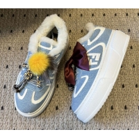 Cheapest Fendi Match Low Top Platform Shoes in Denim & Shearling with Charm Blue 5122914 2026