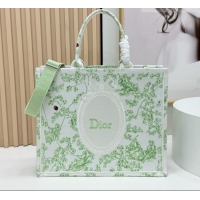 Famous Brand Dior Large Dior Book Tote with Strap D2205 Green Multicolor Toile de Jouy Clover Embroidery 2026