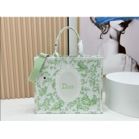 Famous Brand Dior Large Dior Book Tote with Strap D2205 Green Multicolor Toile de Jouy Clover Embroidery 2026