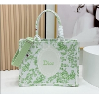 Promotional Dior Medium Dior Book Tote with Strap D2206 Green Multicolor Toile de Jouy Clover Embroidery 2026