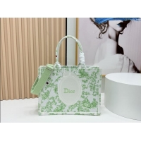 Promotional Dior Medium Dior Book Tote with Strap D2206 Green Multicolor Toile de Jouy Clover Embroidery 2026