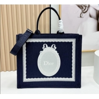 Good Product Dior Large Dior Book Tote with Strap in D2206 Blue Dior Oblique Embroidery with White Lace 2026