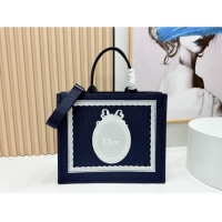 Good Product Dior Large Dior Book Tote with Strap in D2206 Blue Dior Oblique Embroidery with White Lace 2026