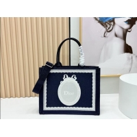 Grade Design Dior Medium Dior Book Tote with Strap in D2206 Blue Dior Oblique Embroidery with White Lace 2026