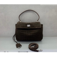 Classic Discount Balenciaga Rodeo Small Handbag in Crocodile Embossed Suede 78972 Dark Coffee 2026