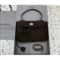 Classic Discount Balenciaga Rodeo Small Handbag in Crocodile Embossed Suede 78972 Dark Coffee 2026