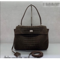 Good Product Balenciaga Rodeo Medium Handbag in Crocodile Embossed Suede 78972 Dark Coffee 2026