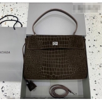 Good Product Balenciaga Rodeo Medium Handbag in Crocodile Embossed Suede 78972 Dark Coffee 2026
