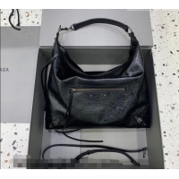 Top Grade Balenciaga Le City Hobo Bag Medium in 22003 black Arena lambskin And brass hardware 2026