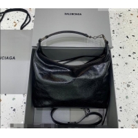 Top Grade Balenciaga Le City Hobo Bag Small in 22003 black Arena lambskin, brass hardware 2026