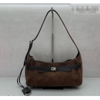Buy Cheap Balenciaga Bel Air Small Hobo Shoulder Bag in 22006 dark coffee suede, aged-silver hardware 2026