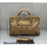Top Design Balenciaga Le City Hobo Bag Medium in 22010 khaki yellow Arena lambskin, brass hardware 2026