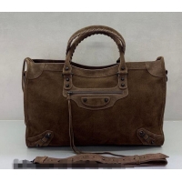 Luxury Discount Balenciaga Le City Large Bag in 0122 Dark Coffee Suede 2025