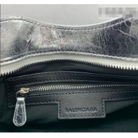 Top Grade Balenciaga Le City Mini Bag in 22008 silver metallized Arena lambskin, shiny silver hardware 2026