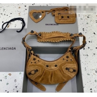Top Grade Balenciaga Le Cagole Shoulder Bag XS in 22011 light brown suede, brass hardware 2026