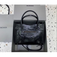 Luxury Discount Balenciaga Le City Tote Bag Small in Arena Storico Lambskin 0122 Black 2026