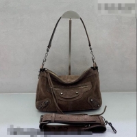 Pretty Style Balenciaga Le City Moto Small Shoulder Bag in Suede 92601 Dark Coffee 2026