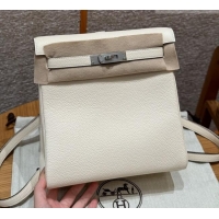 Luxury Cheap Hermes Kelly Ado Backpack 22cm in Togo Leather H2101 Cream White/Silver 2026(Half Handmade)