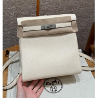 Luxury Cheap Hermes Kelly Ado Backpack 22cm in Togo Leather H2101 Cream White/Silver 2026(Half Handmade)