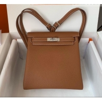 Promotional Hermes Kelly Ado Backpack 22cm in Togo Leather H2101 Brown/Silver 2026 (Half Handmade)