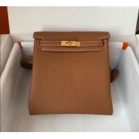 Top Grade Hermes Kelly Ado Backpack 22cm in Togo Leather H2101 Brown/Gold 2026 (Half Handmade)