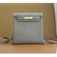 Trendy Design Hermes Kelly Ado Backpack 22cm in Taurillon Clemence Leather H2111 Gris Asphalte Grey/Gold 2026 (Full Hand