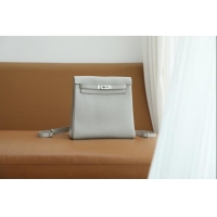 Top Grade Hermes Kelly Ado Backpack 22cm in Taurillon Clemence Leather H2111 Gris Perle/Silver 2026 (Half Handmade)