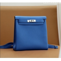 Best Price Hermes Kelly Ado Backpack 22cm in Taurillon Clemence Leather H2111 Blue/Silver 2026 (Half Handmade)