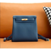 Well Crafted Hermes Kelly Ado Backpack 22cm in Evercolor Leather H2111 Navy Blue/Gold 2026 (Half Handmade)