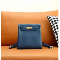 Well Crafted Hermes Kelly Ado Backpack 22cm in Evercolor Leather H2111 Navy Blue/Gold 2026 (Half Handmade)