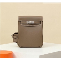 Grade Quality Hermes Kelly Jump Backpack KJ18 18cm in Swift Leather H2112 Etoupe/Silver 2026 (Half Handmade)