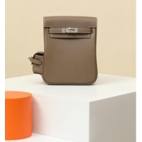 Grade Quality Hermes Kelly Jump Backpack KJ18 18cm in Swift Leather H2112 Etoupe/Silver 2026 (Half Handmade)