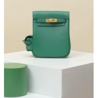 Top Design Hermes Kelly Jump Backpack KJ18 18cm in Swift Leather H2112 Green/Gold 2026 (Half Handmade)