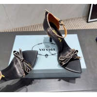 Good Quality Prada Leather Bow Heel Sandals 8.5cm 1X196O Black  2026
