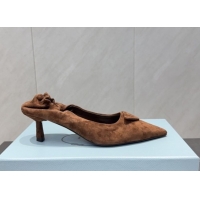 Grade Prada Suede Elastic Heel Pumps 5.5cm Brown PR120502 1205030 2026