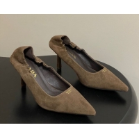 Luxury Prada Suede Elastic Heel Pumps 7.5cm Taupe 1I188O 1205034 2026