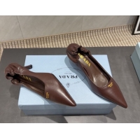 Perfect Prada Leather Elastic Heel Pumps 5.5cm Dark Brown 1I188O 1205037 2026