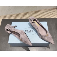Sumptuous Prada Suede Elastic Heel Pumps 5.5cm Grey 1I188O 1205040 2026