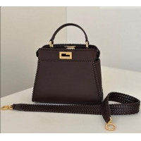 Best Price Fendi Peekaboo Mini Bag with Thread in Leather 8697 Dark Brown 2026