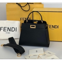 Good Taste Fendi Peekaboo Mini Bag with Thread in Leather 8697 Black 2026