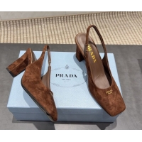 Shop Duplicate Prada Suede high heel slingbacks pump 8.5cm Brown 1I838N 1205061 2026