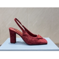 Stylish Prada Suede heel slingbacks pump 8.5cm Red PR120504 1205070 2026