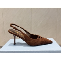 Low Price Prada Suede Heel Slingbacks Pump 7.5cm Brown PR120601 1206001 2026