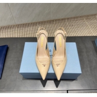 Low Cost Prada Patent Leather Heel Slingbacks Pump 7.5cm Beige PR120601 1206005 2026